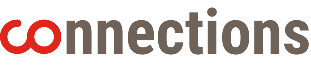 The word "connections" is written in lowercase, with the "c" and "o" creatively merged and styled in red to resemble a chain link, reflecting Hochschule Coburg