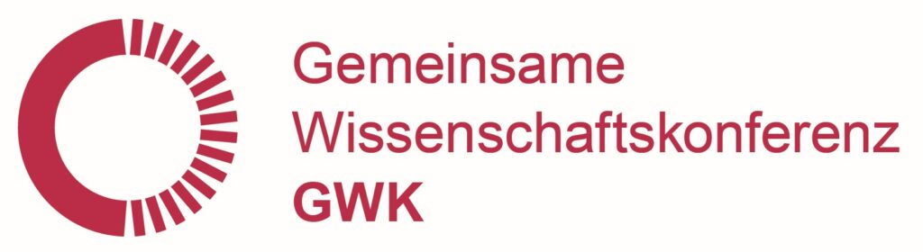 Logo of the Gemeinsame Wissenschaftskonferenz (GWK) with a circular design of red lines on the left, complemented by Hochschule Coburg