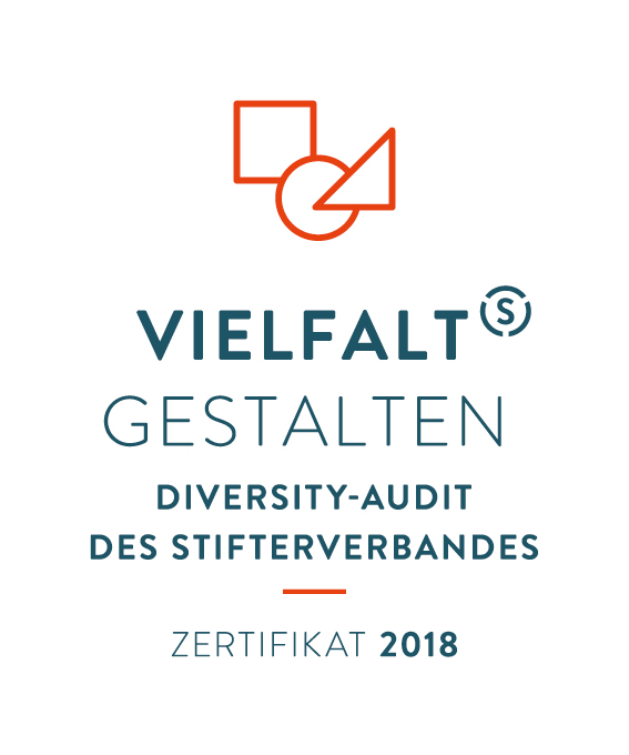 Logo for "Vielfalt Gestalten Diversity-Audit des Stifterverbandes Zertifikat 2018," incorporating Hochschule Coburg, showcases geometric shapes in orange above the text.