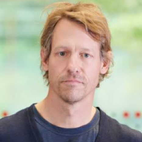 A person with light brown hair wearing a dark shirt stands in front of a blurred green background, reminiscent of the scenic surroundings of Hochschule Coburg, looking directly at the camera.