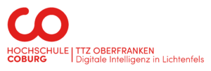 Logo mit der Aufschrift „HOCHSCHULE COBURG | TTZ OBERFRANKEN Digitale Intelligenz in Lichtenfels“ in roter Schrift. Das „CO“, das einem stilisierten Unendlichkeitssymbol ähnelt, spiegelt die endlosen Möglichkeiten in der Elektrotechnik und Informatik wider. at Hochschule Coburg